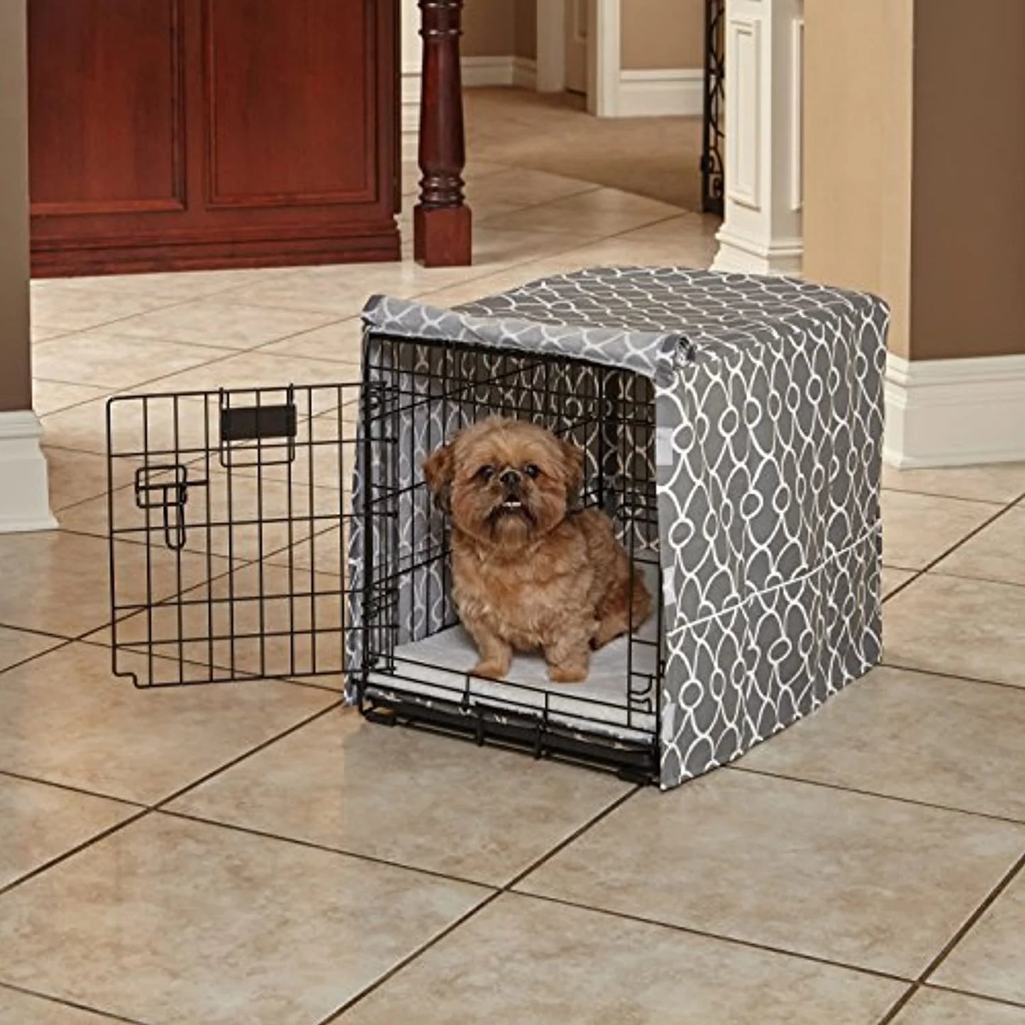 Dog Crate Cover, Privacy, Gray Geometric Pattern, 24"