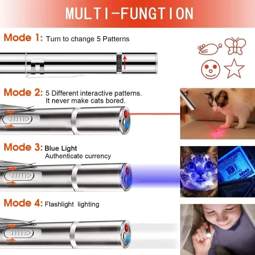 Cat Laser Pointer Toy,Dog Laser Pointer,7 Adjustable Patterns Laser,Long Range 3 Modes Training Chaser Interactive Toy,Usb Recharge