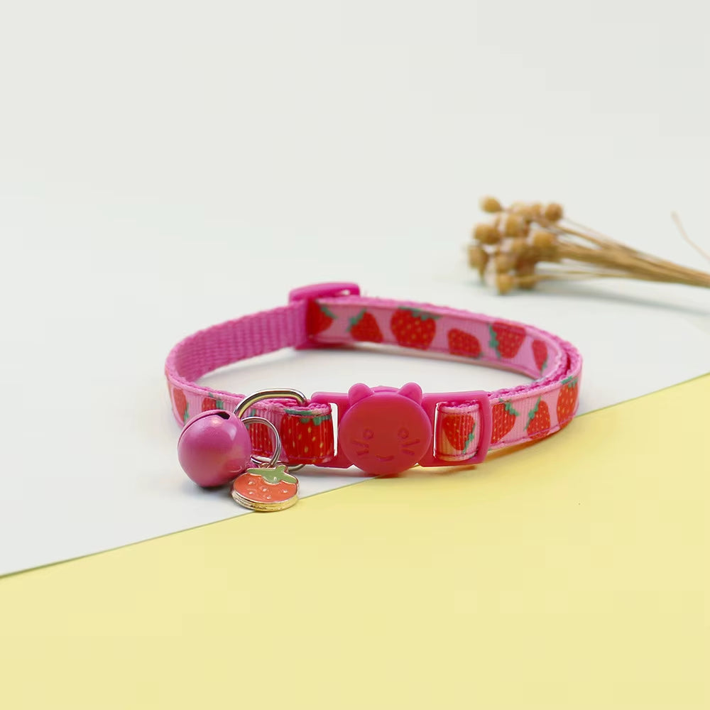 Pet Adjustable Webbing Fruit Cat Collar Breakaway Cute Neck Collar with Bell for Small Dogs Puppy Kitten Stuff Things Products