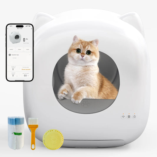 Self Cleaning Cat Litter Box,Automatic Cat Litter Box App Control Support,Large Capacity,White